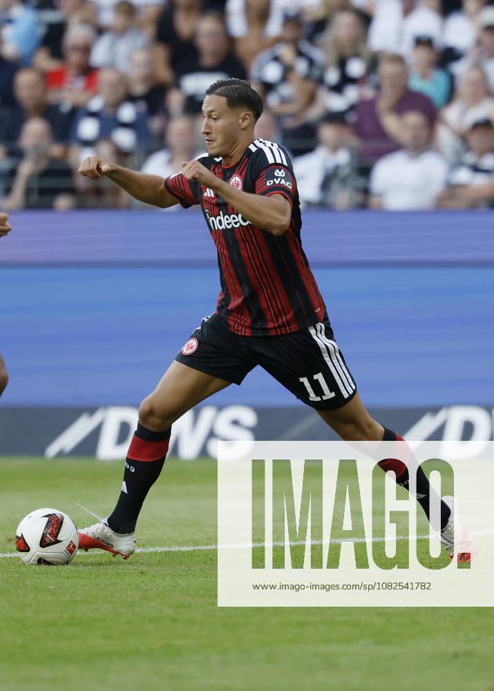 From left to right: Younes Ebnoutalib of Eintracht Frankfurt, in action during the Bundesliga match between Eintracht Frankfurt and FC Augsburg at Deutsche Bank Park, Frankfurt am Main, Germany, on September 6, 2026, Germany, on September 6, 2026. DFB and DFL regulations prohibit any use of photographs as image sequences and or quasi-video,