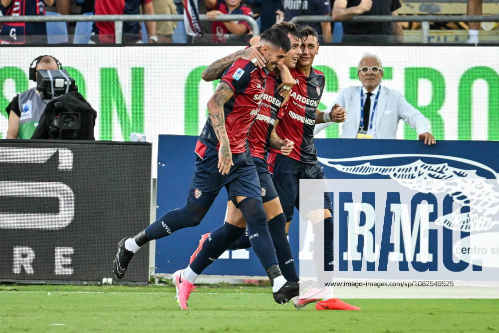 IPA88246315 - Daniel Maldini of Cagliari Calcio, Exultation, Joy, Celebration after scoring a goal, during the Cagliari Calcio vs. US Lecce Italian Serie A soccer match in Cagliari, Italy
