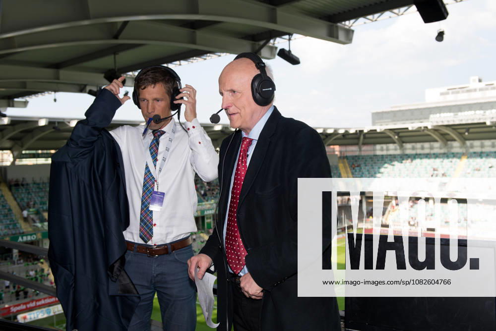 Soccer, Allsvenskan, GAIS IFK Göteborg Arne Hegerfors is calling his final game as a commentator, here with co-commentator Jens Fjellström TV Commentator, Expert Commentator Gothenburg Sweden