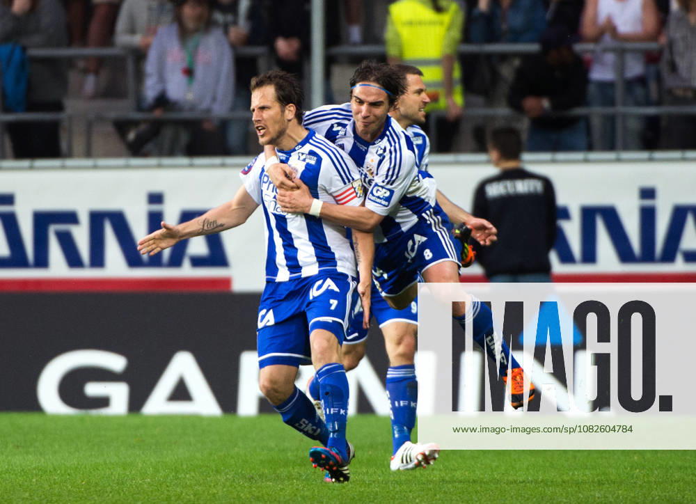 Soccer, Allsvenskan, GAIS IFK Göteborg: Tobias Hysén and Nordin Gerzic of IFK Göteborg celebrate after a 1-1 draw in Göteborg, Sweden
