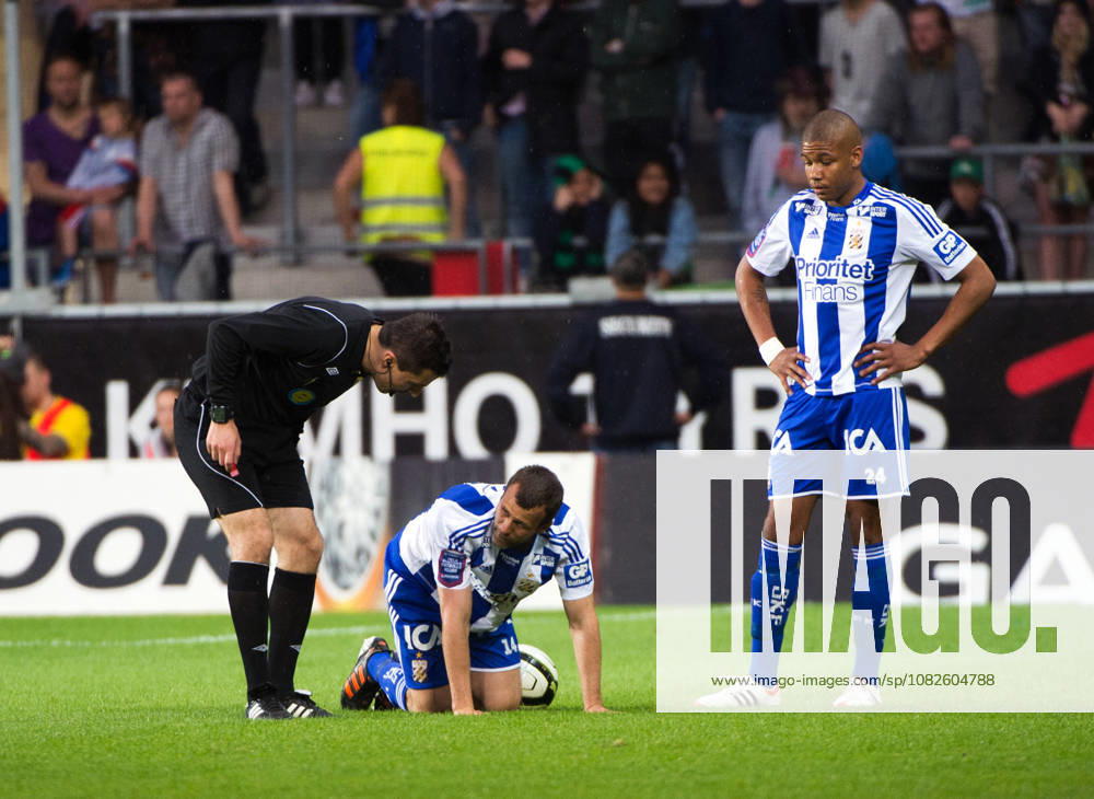 Soccer, Allsvenskan, GAIS IFK Göteborg Hjalmar Jonsson, IFK Göteborg, gets injured and has to leave. Later, Mikael Dyrestam (on the right) also gets injured. Injury Göteborg Sweden