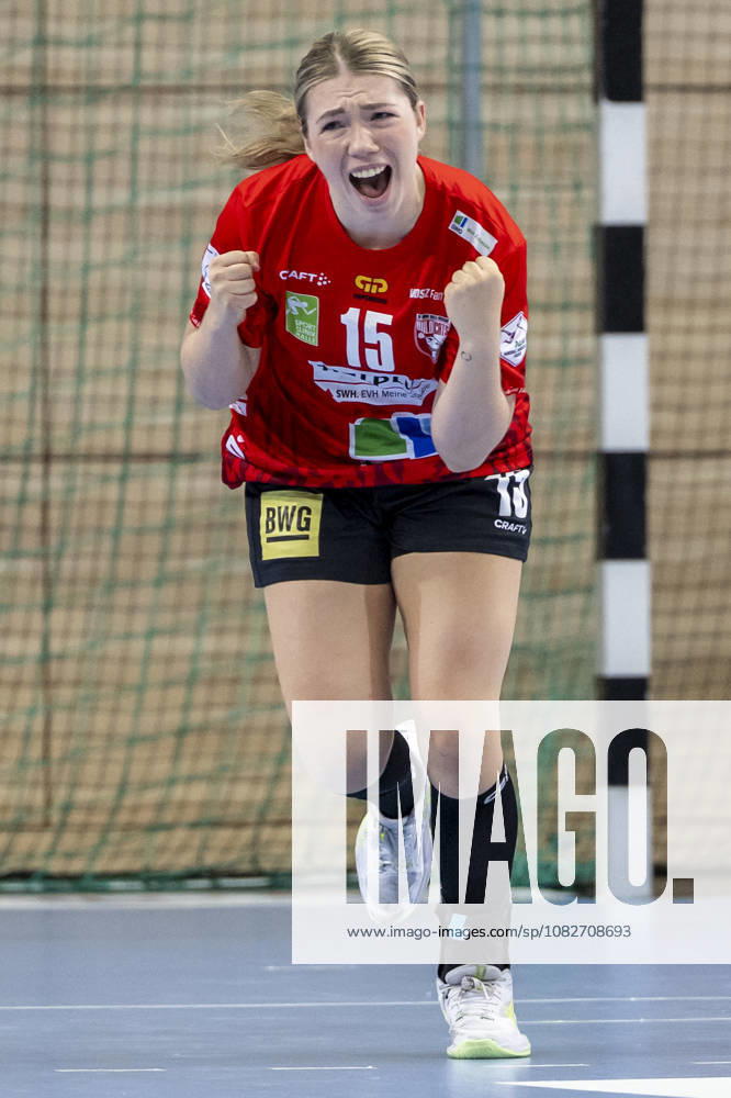 Alsco Women s Handball Bundesliga, 2026–2027 Season: SV Union Halle Neustadt vs. HSG Blomberg Lippe, Halle, Germany, September 9, 2026. Pictured: Fabienne Büch (Buech) of Halle—celebration, joy, emotion, goal celebration, Goal Scorer, Halle Saale SWH Arena, Saxony-Anhalt, Germany