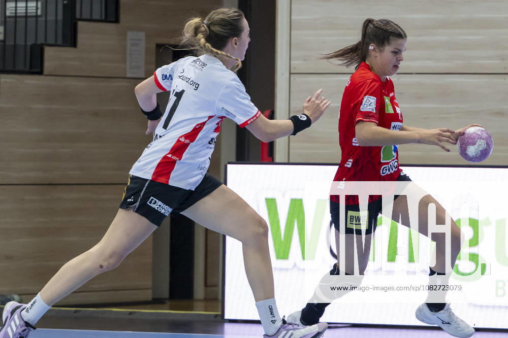 Alsco Women s Handball Bundesliga, 2026–2027 Season: SV Union Halle Neustadt vs. HSG Blomberg Lippe, Halle, Germany, September 9, 2026. Pictured, from left: Isabelle Axmann (Blomberg) and Lois van Vliet (Halle). Halle (Saale), SWH Arena, Saxony-Anhalt, Germany