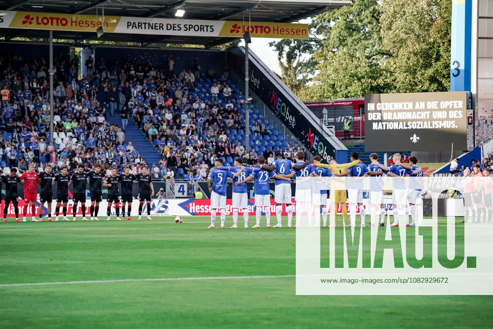Germany Soccer Season 2026–2027, 2. Bundesliga, Matchday 5, SV Darmstadt 98 vs. Arminia Bielefeld, Merck Stadium at Böllenfalltor, Darmstadt; Teams observe a moment of silence, Darmstadt, Merck Stadium at Böllenfalltor, Germany
