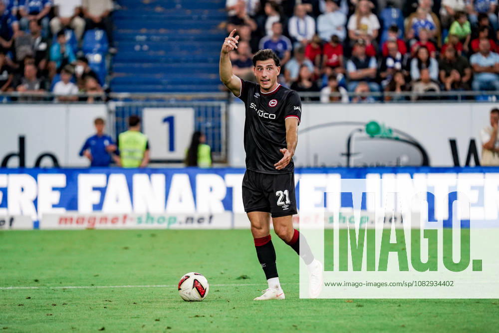 Germany Soccer Season 2026–2027, 2. Bundesliga, Matchday 5, SV Darmstadt 98 vs. Arminia Bielefeld, Merck Stadium at Böllenfalltor, Darmstadt, Stefano Russo, Arminia Bielefeld, No. 21 on the ball, in possession, gesture, body language, emotion, Darmstadt, Merck Stadium at Böllenfalltor, Germany