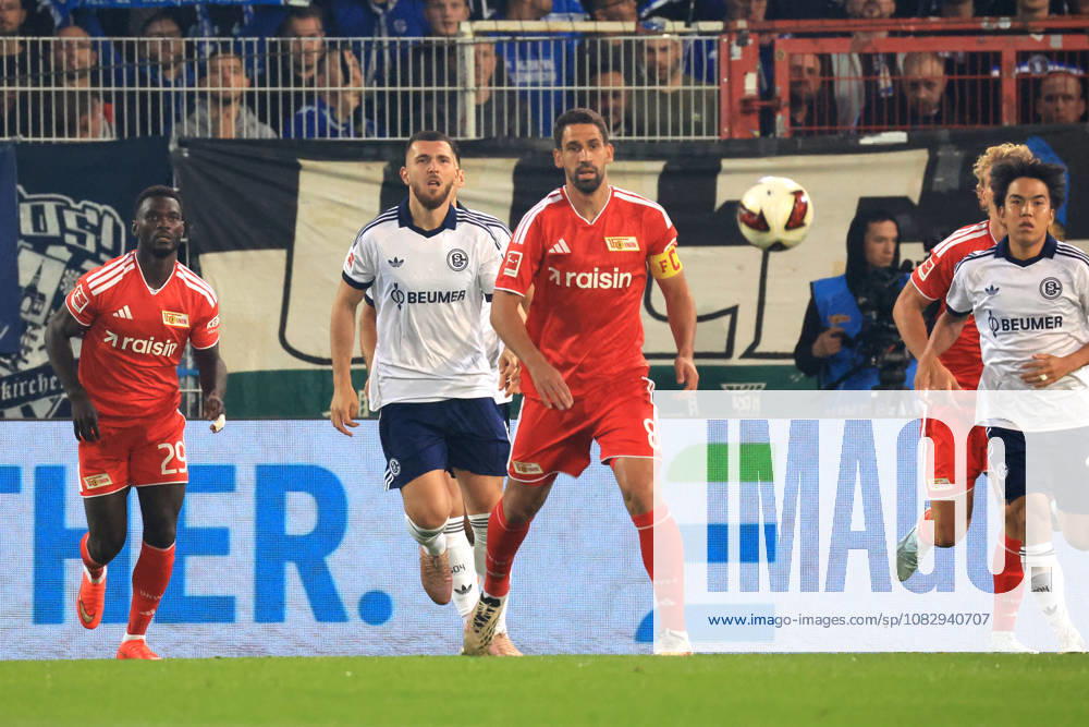 GER, Soccer, Bundesliga 1, 2026–2027, Alte Foersterei, 1. FC Union vs. Schalke 04, Matchday 3, Rani Khedira, 1. FC Union Berlin 8, HASAN KURUCAY Schalke 04 4 1 League DFB DFL regulations prohibit any use of photographs as image sequences and or quasi-video nordphoto GmbH Engler Berlin Stadium Alte Försterei Berlin Germany