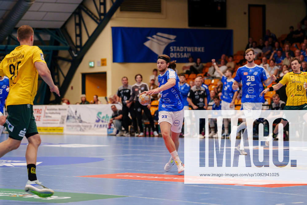 2 Handball Bundesliga, Matchday 3: Dessau Roßlauer HV 06 vs. VfL Eintracht Hagen, Mika Schüler (Dessau Roßlauer HV 06), 23 on a fast break on September 11, 2026, at the Anhalt Arena, Dessau-Roßlau, Saxony-Anhalt, Dessau-Roßlau, Anhalt Arena, Saxony-Anhalt, Germany