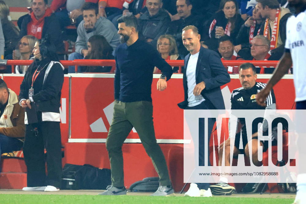 GER, Soccer, Bundesliga 1, 2026–2027, Alte Foersterei, 1. FC Union vs. Schalke 04, Matchday 3 Head Coach Mauro Lustrinelli, 1. FC Union Berlin; Head Coach MIRON MUSLIC, Schalke 04. DFB and DFL regulations prohibit any use of photographs as image sequences and or quasi-video. nordphoto GmbH, Engler, Berlin. Alte Försterei Stadium, Berlin, Germany