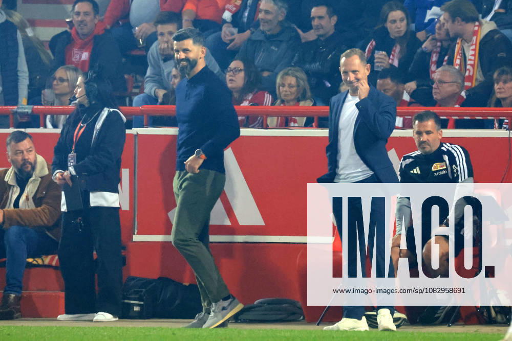 GER, Soccer, Bundesliga 1, 2026–2027, Alte Foersterei, 1. FC Union vs. Schalke 04, Matchday 3 Head Coach Mauro Lustrinelli, 1. FC Union Berlin; Head Coach MIRON MUSLIC, Schalke 04. DFB and DFL regulations prohibit any use of photographs as image sequences and or quasi-video. nordphoto GmbH, Engler, Berlin. Alte Försterei Stadium, Berlin, Germany