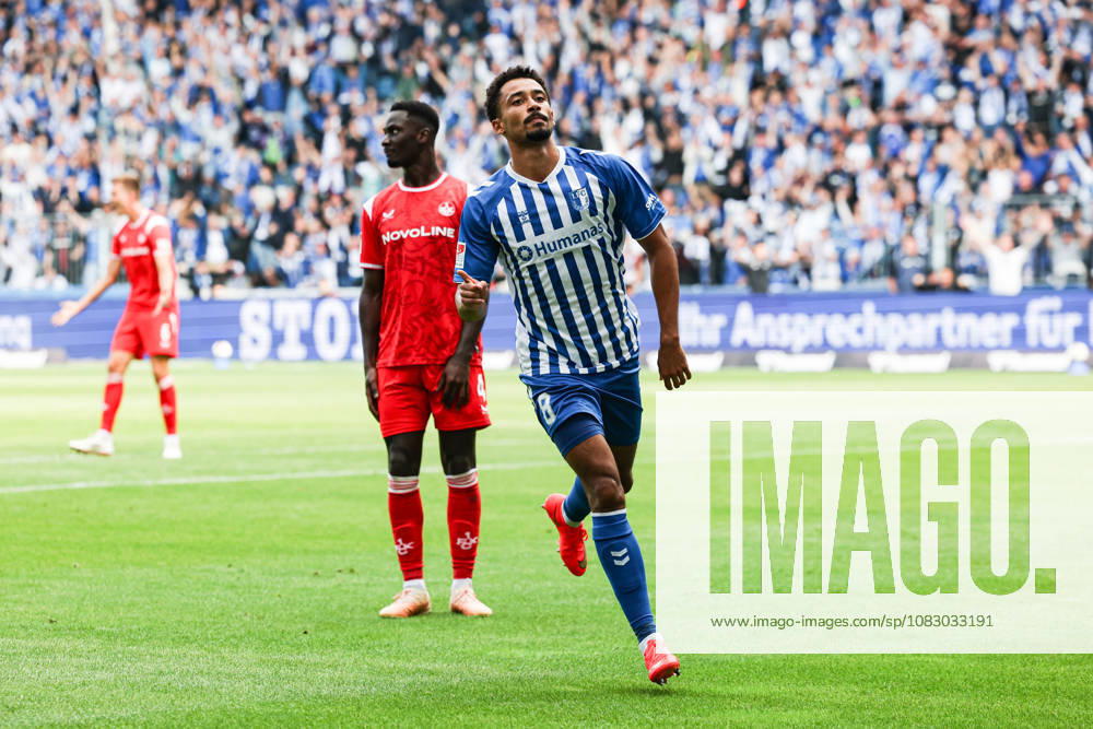 Goal celebration: Scorer Emmanuel Iyoha of 1. FC Magdeburg scores the 3-0 goal in the 2026-2027 Bundesliga season match between 1. FC Magdeburg and 1. FC Kaiserslautern at the Avnet Arena in Magdeburg. Action, soccer, man,Men, Germany