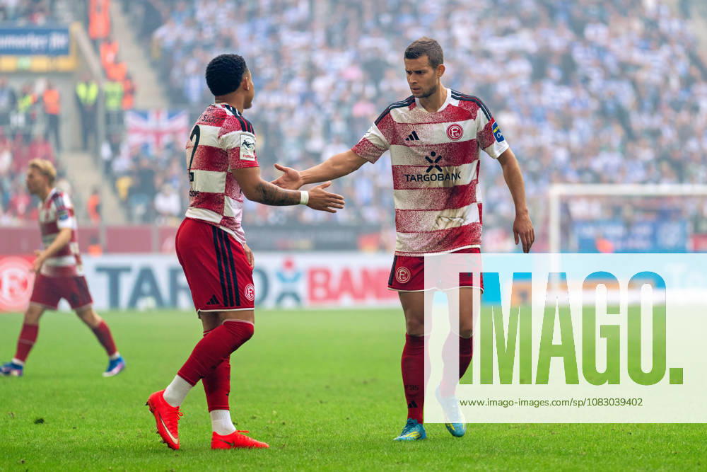 Steven van der Sloot (Fortuna Düsseldorf, No. 02) and Tim Oberdorf (Fortuna Düsseldorf, No. 15) high-five each other during Fortuna Düsseldorf vs. MSV Duisburg, soccer, 3. Liga, Matchday 05, 2026–27 Season, December 9, 2026, DFL regulations prohibit any use of photographs as image sequences and or quasi-video. Fortuna Düsseldorf vs. MSV Duisburg, soccer, 3. Liga, Matchday 5, 2026–27 season, September 12, 2026, Düsseldorf