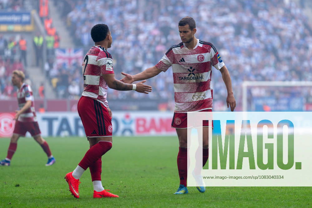 Steven van der Sloot (Fortuna Düsseldorf, No. 02) and Tim Oberdorf (Fortuna Düsseldorf, No. 15) high-five during Fortuna Düsseldorf vs. MSV Duisburg, soccer, 3. Liga, Matchday 05, 2026–27 Season, December 9, 2026, DFL regulations prohibit any use of photographs as image sequences and or quasi-video. Fortuna Düsseldorf vs. MSV Duisburg, soccer, 3. Liga, Matchday 5, 2026–27 season, September 12, 2026, Düsseldorf