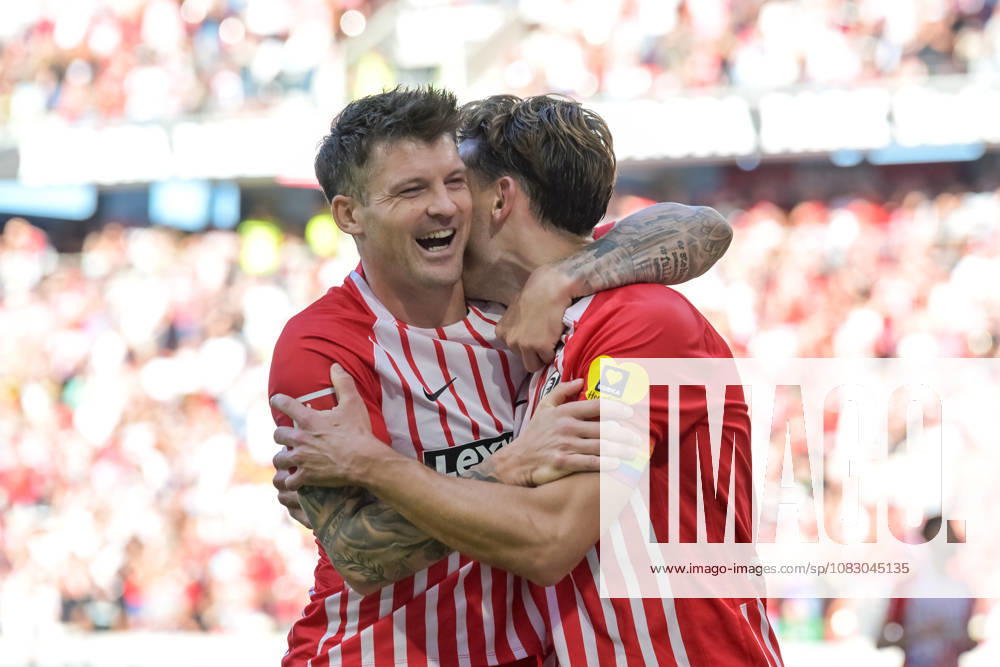 Celebration of the 5-0 goal by Maximilian Eggestein (SC Freiburg, 08) with Lukas Kuebler (SC Freiburg, 17), Germany; SC Freiburg vs. Borussia Mönchengladbach, Soccer, Bundesliga, Matchday 3, 2026–2027 season, September 12, 2026 DFL and DFB regulations prohibit any use of photographs as image sequences and or quasi-video GER, SC Freiburg vs. Borussia Mönchengladbach, Soccer, Bundesliga, Matchday 3, 2026–2027 Season, September 12, 2026, Freiburg