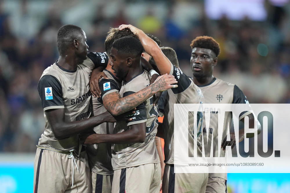 Cagliari s Daniel Maldini celebrates after scoring 1-2 Cagliari s Michel Adopo during the Serie A soccer match between Atalanta and Cagliari at New Balance Arena in Bergamo , Italy - September 12, 2026. - Soccer