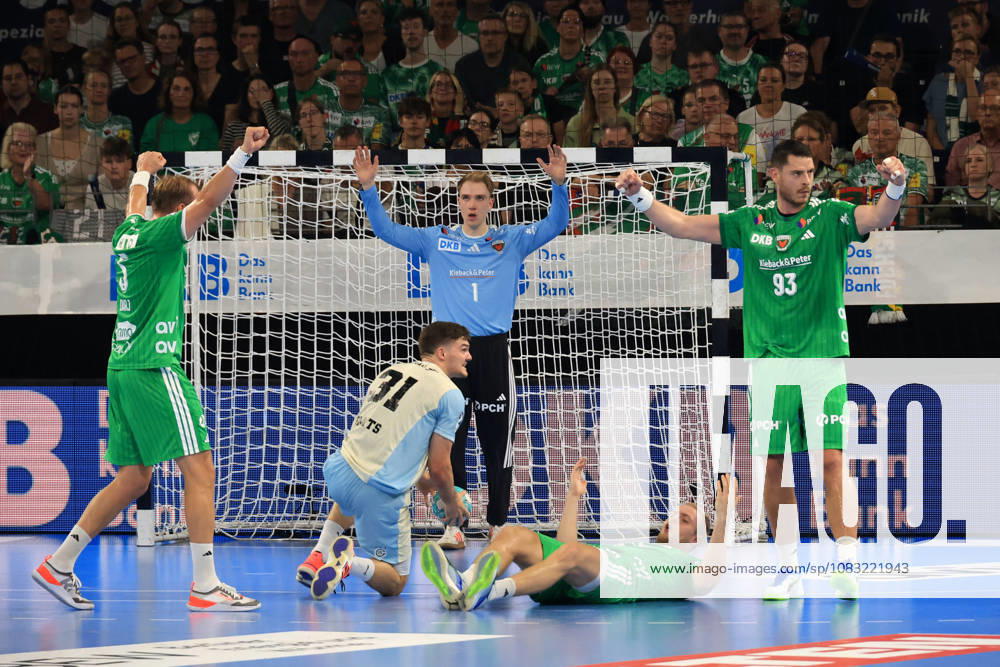 GER Germany, Handball, 1st Bundesliga, August 27, 2026, 2026–2027 season, Berlin, Füchse Berlin vs. Gummersbach Max Darj, Füchse Berlin 5; Lasse Ludwig, Füchse Berlin 1; Matthes Langhoff, Fuechse Berlin 25, Mijajlo Marsenic, Fuechse Berlin 93, Kay Smits, VfL Gummersbach 31, nordphoto GmbH, Engler Berlin, Max Schmeling Halle, Berlin, Germany