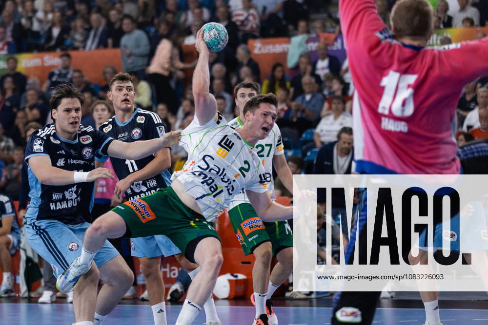 Oskar NEUDECK of FRISCH AUF Goeppingen, No. 02, scores a goal; action; shot on goal; GER; HC Hamburg vs. FRISCH AUF Goeppingen; handball; Bundesliga; Matchday 4; 2026–2027 season, September 13, 2026, GER, HC Hamburg vs. FRISCH AUF Goeppingen, Handball, Bundesliga, Matchday 4, 2026–2027 season, September 13, 2026, Hamburg