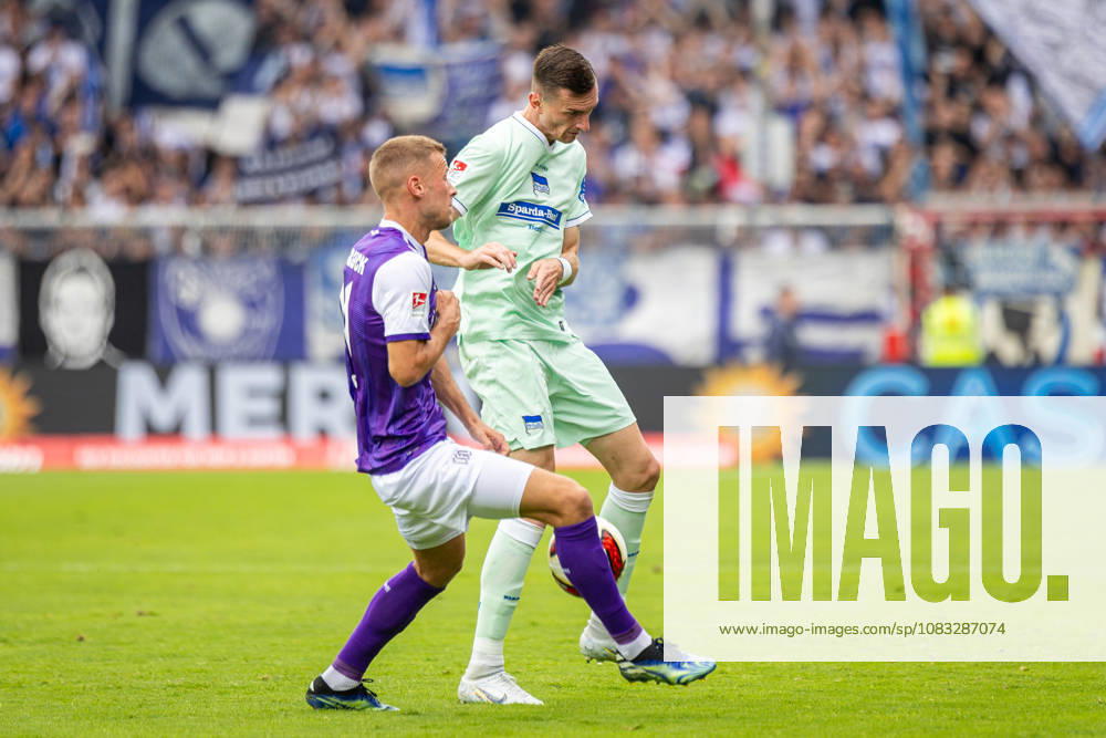 L R Adrian Beck (VfL Osnabrück), 21, in a tackle with Niklas Kolbe (Hertha BSC), 27, GER, VfL Osnabrück vs. Hertha BSC, Soccer, 2. Bundesliga, Matchday 5, 2026–2027 Season, September 13, 2026 DFL regulations prohibit any use of photographs as image sequences and or quasi-video GER, VfL Osnabrück vs. Hertha BSC, soccer, 2. Bundesliga, Matchday 5, 2026–2027 season, September 13, 2026 Osnabrück