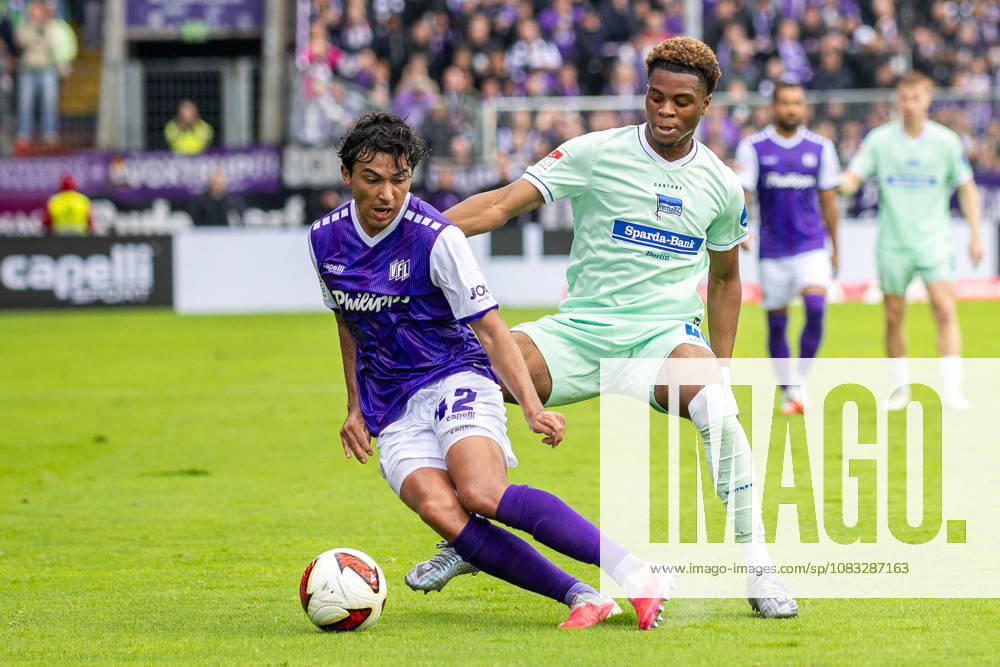 L R Jonathan Gomez (VfL Osnabrück), 42, in a tackle with Farid Alfa Ruprecht (Hertha BSC), 20, GER, VfL Osnabrück vs. Hertha BSC, Soccer, 2. Bundesliga, Matchday 5, 2026–2027 season, September 13, 2026 DFL regulations prohibit any use of photographs as image sequences and or quasi-video GER, VfL Osnabrück vs. Hertha BSC, soccer, 2. Bundesliga, Matchday 5, 2026–2027 season, September 13, 2026, Osnabrück
