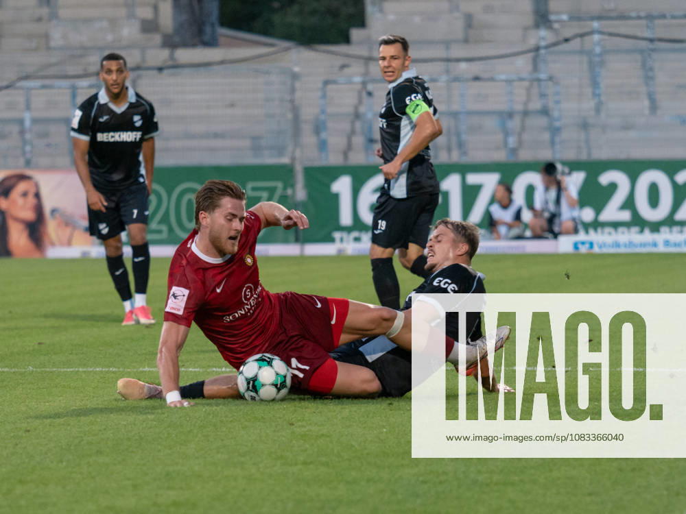Tackle between Tim Rossmann (SG Sonnenhof Grossaspach, 11) and Nick Seidel (SC Verl, 05); both on the ground; grass field, Germany; soccer; SG Sonnenhof Grossaspach vs. SC Verl, 3rd Division, Matchday 6, Aspach, 2026–2027 season, September 15, 2026, GER, soccer, SG Sonnenhof Grossaspach vs. SC Verl, 3rd Division, Matchday 6, 2026–2027 season, September 15, 2026, Aspach