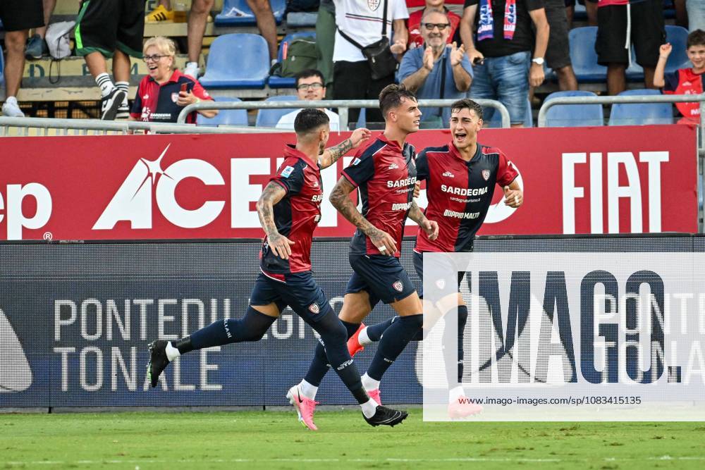 IPA88626614 - Daniel Maldini of Cagliari Calcio, Exultation, Joy, Celebration after scoring a goal, during the Cagliari Calcio vs. US Lecce Italian Serie A soccer match in Cagliari, Italy