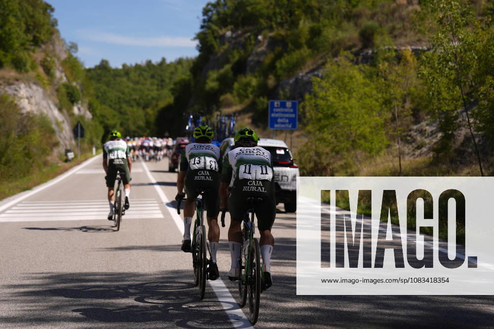 Spain s Fernando Barcelo Aragon of Caja Rural-Seguros RGA . Colombia s Fernando Gaviria Rendon of Caja Rural-Seguros RGA , Spain s Joan Bou Company of Caja Rural-Seguros RGA during the Giro dAbruzzo, stage 3 from Oricola - Piana del Cavaliere to San Benedetto dei Marsi (159 km) - Abruzzo, Italy - Thursday, September 17, 2026. - cycling.