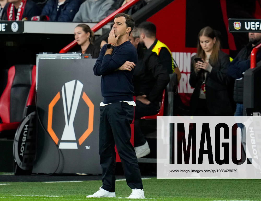 Carles Martinez, head coach of Bayer 04 Leverkusen, reacts (GER), Bayer 04 Leverkusen vs. NK Celje, UEFA Europa League, Matchday 1, 2026–27 season, BayArena, Leverkusen, September 16, 2026. DFL regulations prohibit any use of photographs as image sequences and or quasi-video. Bayer 04 Leverkusen vs. Celje, UEFA Europa League, Matchday 1, 2026–27 season, September 16, 2026, Leverkusen