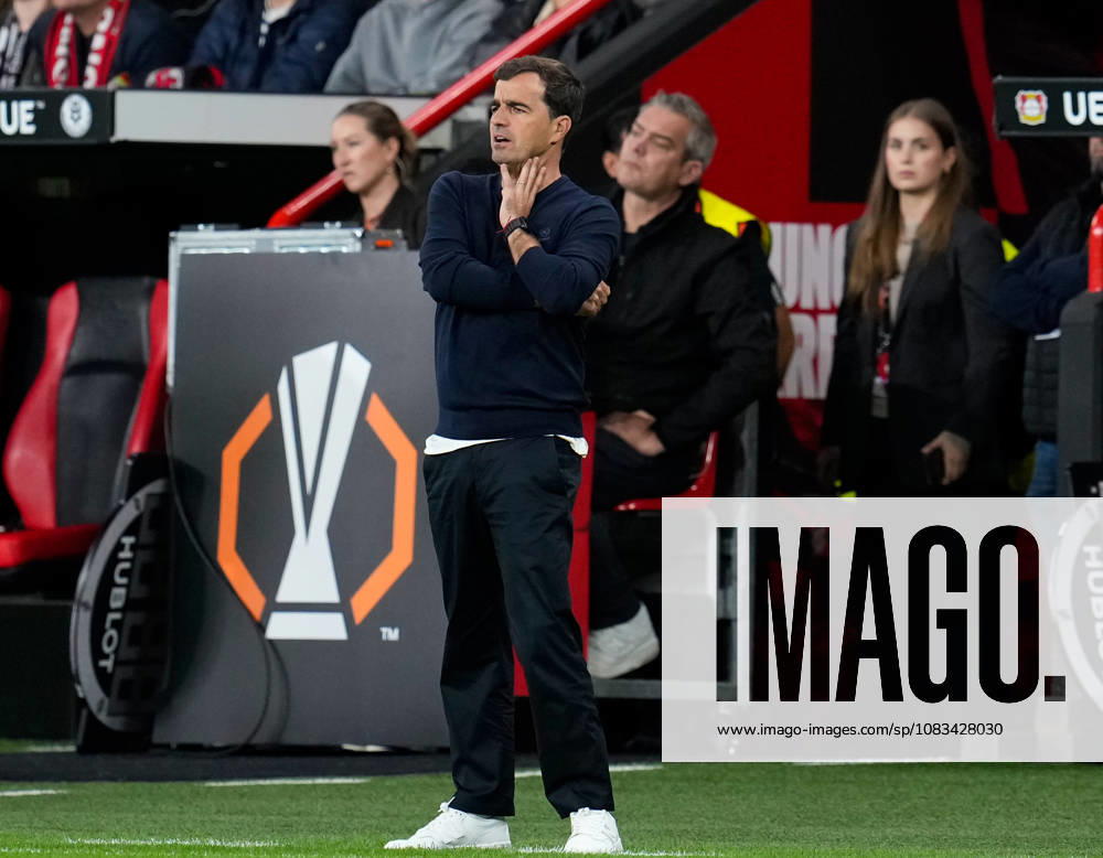 Carles Martinez, head coach of Bayer 04 Leverkusen, reacts (GER), Bayer 04 Leverkusen vs. NK Celje, UEFA Europa League, Matchday 1, 2026–27 season, BayArena, Leverkusen, September 16, 2026. DFL regulations prohibit any use of photographs as image sequences and or quasi-video. Bayer 04 Leverkusen vs. Celje, UEFA Europa League, Matchday 1, 2026–27 season, September 16, 2026, Leverkusen