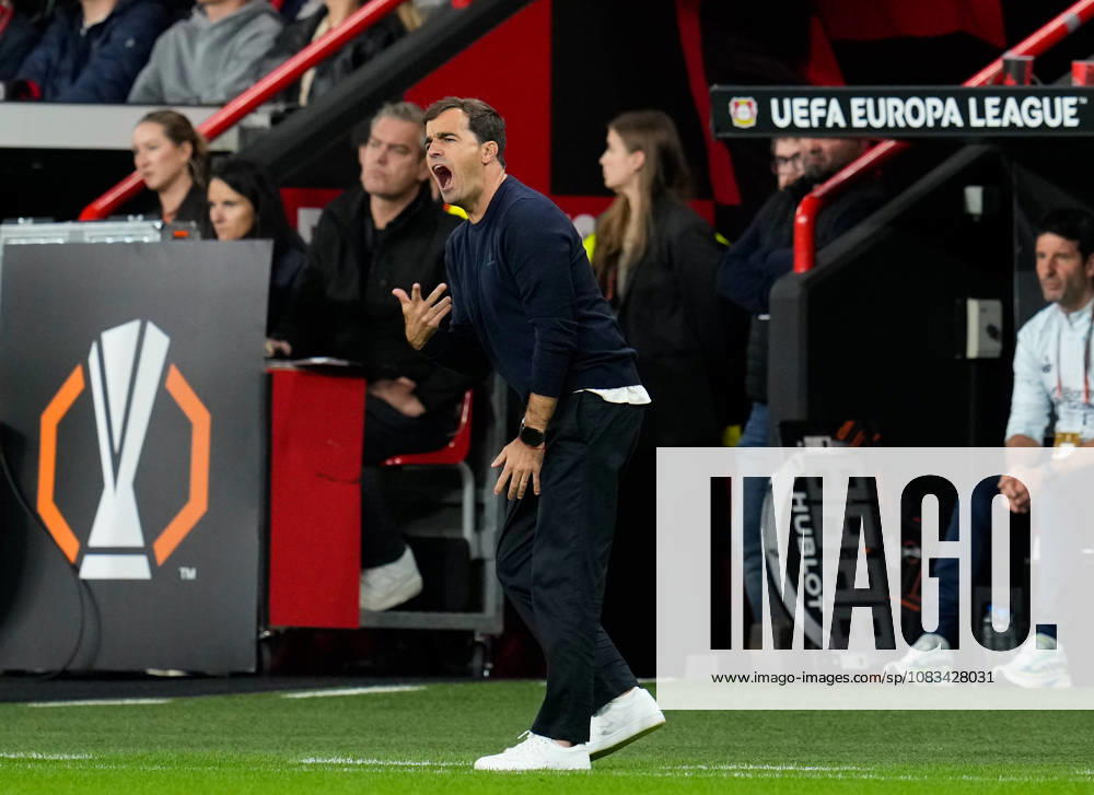 Carles Martinez, head coach of Bayer 04 Leverkusen, reacts (GER), Bayer 04 Leverkusen vs. NK Celje, UEFA Europa League, Matchday 1, 2026–27 season, BayArena, Leverkusen, September 16, 2026. DFL regulations prohibit any use of photographs as image sequences and or quasi-video. Bayer 04 Leverkusen vs. Celje, UEFA Europa League, Matchday 1, 2026–27 season, September 16, 2026, Leverkusen