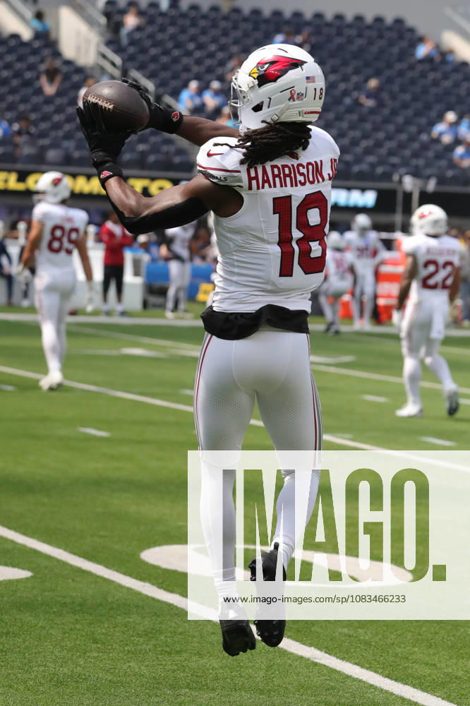 INGLEWOOD, CA - SEPTEMBER 13: Arizona Cardinals wide receiver Marvin Harrison Jr. (18) during the NFL, American Football Herren, USA game between the Arizona Cardinals and the Los Angeles Chargers on September 13, 2026, at SoFi Stadium in Inglewood, CA. (Photo by Jevone Moore Icon Sportswire) NFL: SEP 13 Cardinals at Chargers Icon260913737