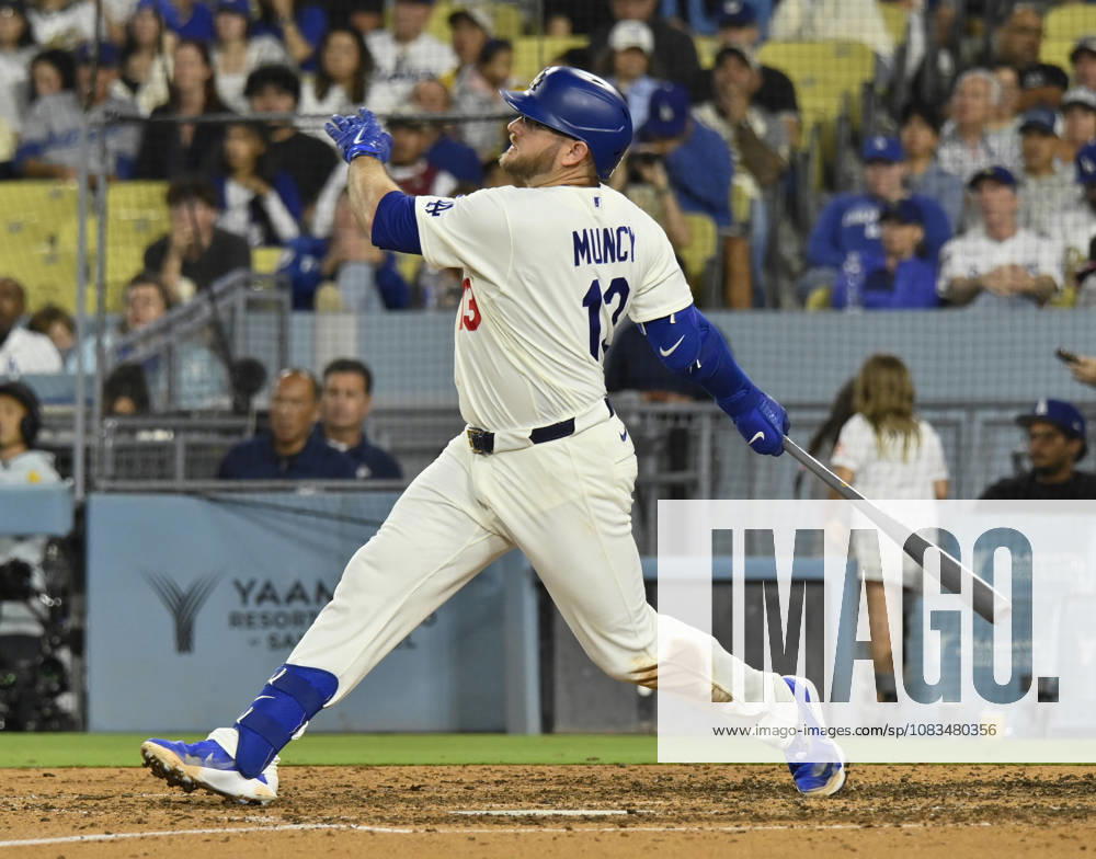 Los Angeles Dodgers Max Muncie hits a solo home run against the San Francisco Giants in a five-run eighth inning at Dodger Stadium in Los Angeles on Friday, September 18, 2026. The Dodgers defeated the Giants 8-2. LAP2026091801 JIMxRUYMEN