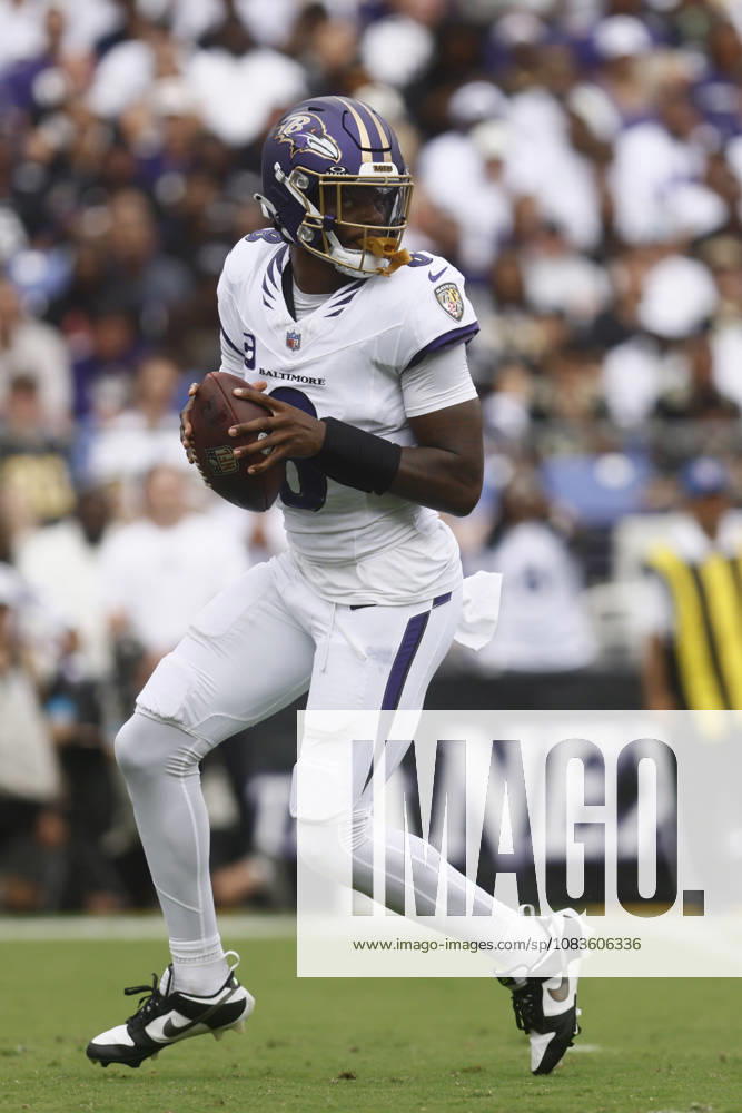 Baltimore Ravens quarterback Lamar Jackson (8) looks to pass during an NFL, American Football Herren, USA game against the New Orleans Saints. Sep 20, 2026; Baltimore, MD, USA; at M&T Bank Stadium. New Orleans won 24-17. Mandatory Credit: -Cal Media Baltimore USA - ZUMAc04_ 20260920_zma_c04_201