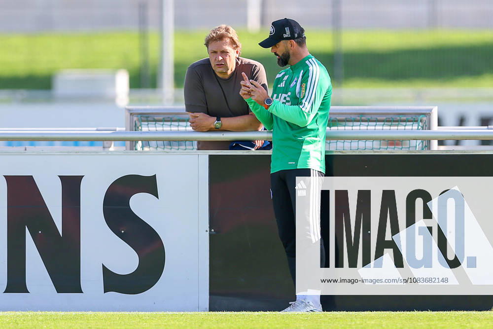 Soccer, FC Schalke 04 Training Session; Youri Mulder, Director of Professional Soccer at FC Schalke 04; alongside Coach Miron Muslic; FC Schalke 04, Gelsenkirchen; FC Schalke 04 Training Facility; North Rhine-Westphalia, Germany; xRHR PHOTO YYx