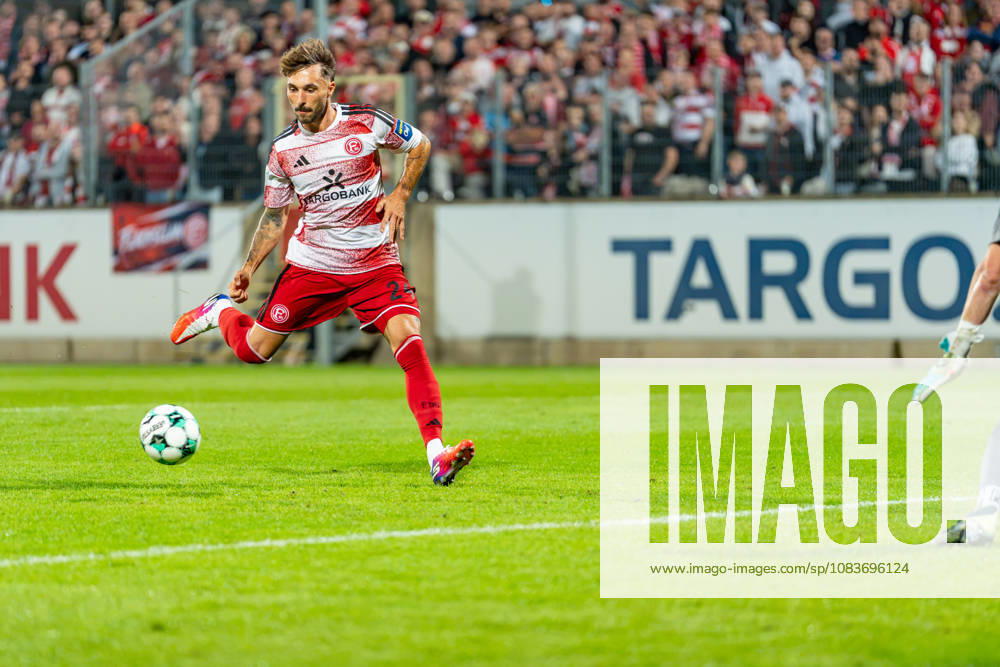 Fabian Schleusener of Fortuna Düsseldorf, 24, prepares to take a shot while scoring a goal in the match between Fortuna Düsseldorf and Schwarz Weiss Alstaden, soccer, Lower Rhine Cup, 2nd round, 2026–27 season, September 23, 2026, DFL regulations prohibit any use of photographs as image sequences and or quasi-video. Fortuna Düsseldorf vs. Schwarz-Weiß Alstaden, soccer, Lower Rhine Cup, Round 2, 2026–27 season, September 23, 2026, Düsseldorf