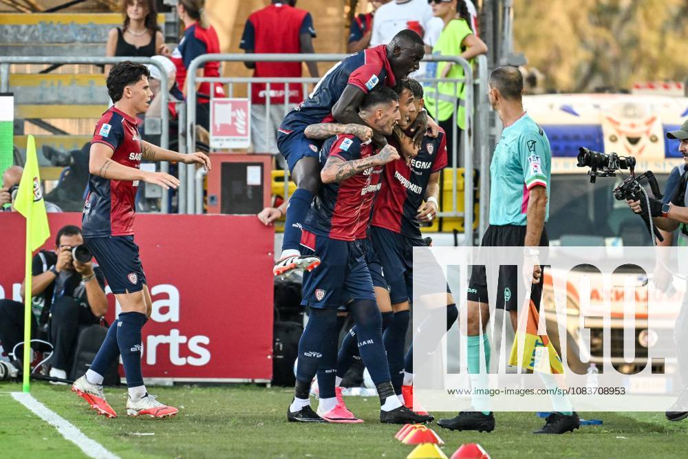 IPA88904915 - Daniel Maldini of Cagliari Calcio, Exultation, Joy, Celebration after scoring a goal, during the Cagliari Calcio vs. US Lecce Italian Serie A soccer match in Cagliari, Italy