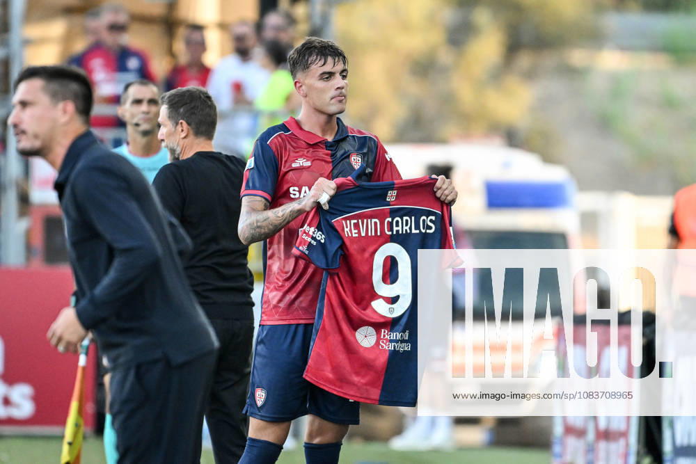 IPA88904919 - Daniel Maldini of Cagliari Calcio, Exultation, Joy, Celebration After Scoring a Goal, Kevin Carlos of Cagliari Calcio during the Cagliari Calcio vs. US Lecce Italian Serie A soccer match in Cagliari, Italy