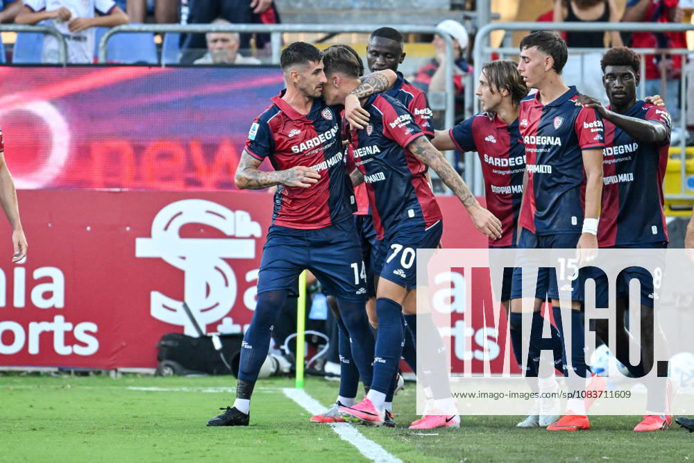 IPA88905306 - Daniel Maldini of Cagliari Calcio, Exultation, Joy, Celebration after scoring a goal, during the Cagliari Calcio vs. US Lecce Italian Serie A soccer match in Cagliari, Italy