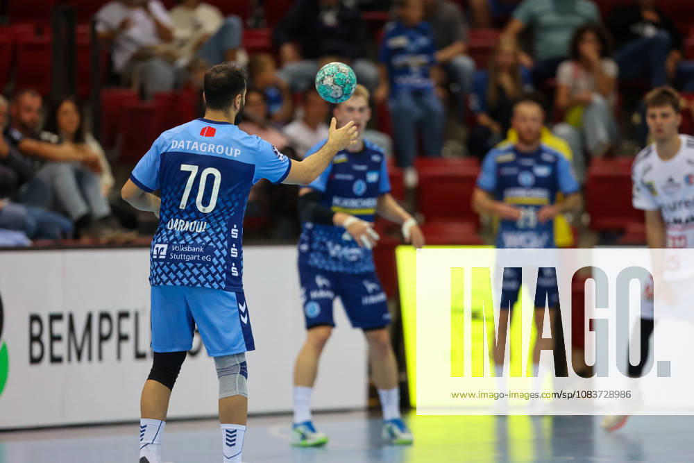 Mohamed Darmoul (TVB Stuttgart, 70) makes a pass. GER, TVB Stuttgart vs. HC Erlangen, Handball, DHB Cup, Matchday 2, 2026–2027 season, September 24, 2026, GER, TVB Stuttgart vs. HC Erlangen, Handball, DHB Cup, Matchday 2, 2026–2027 season, September 24, 2026, Stuttgart