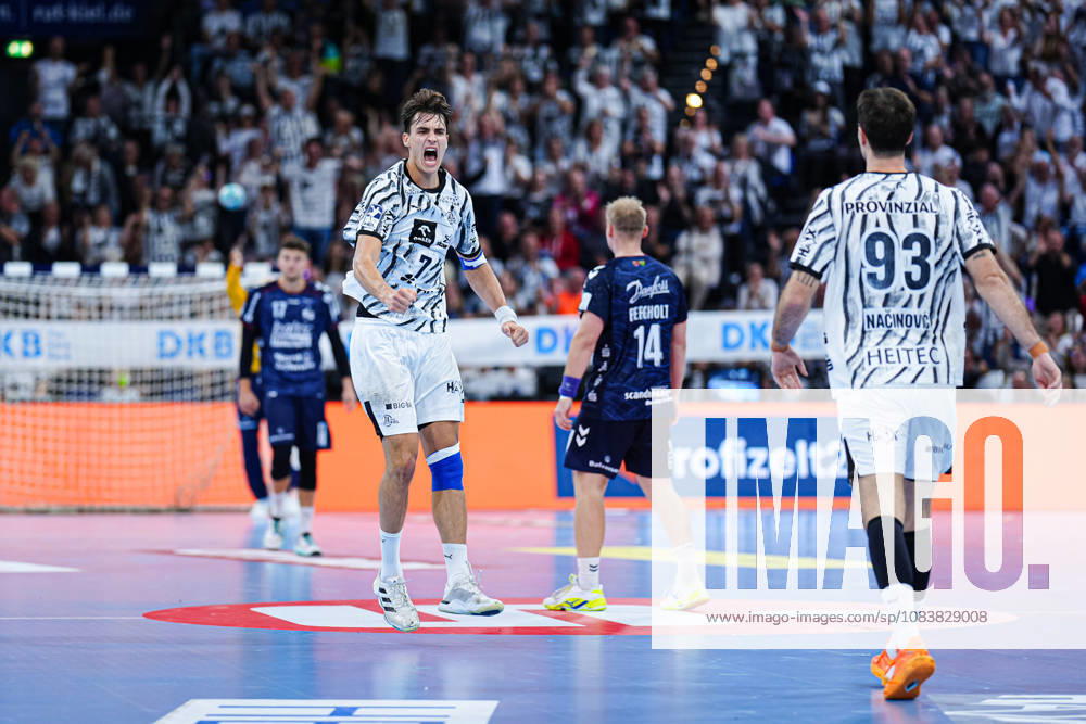 Julian Köster (THW Kiel) Celebrates a Goal, September 7, 2026, THW Kiel vs. SG Flensburg Handewitt, Handball, 1st Bundesliga, Matchday 6, 2026–2027 Season, September 26, 2026, Germany, THW Kiel vs. SG Flensburg Handewitt, Handball, 1st Bundesliga, Matchday 6, 2026–2027 Season, September 26, 2026, Kiel