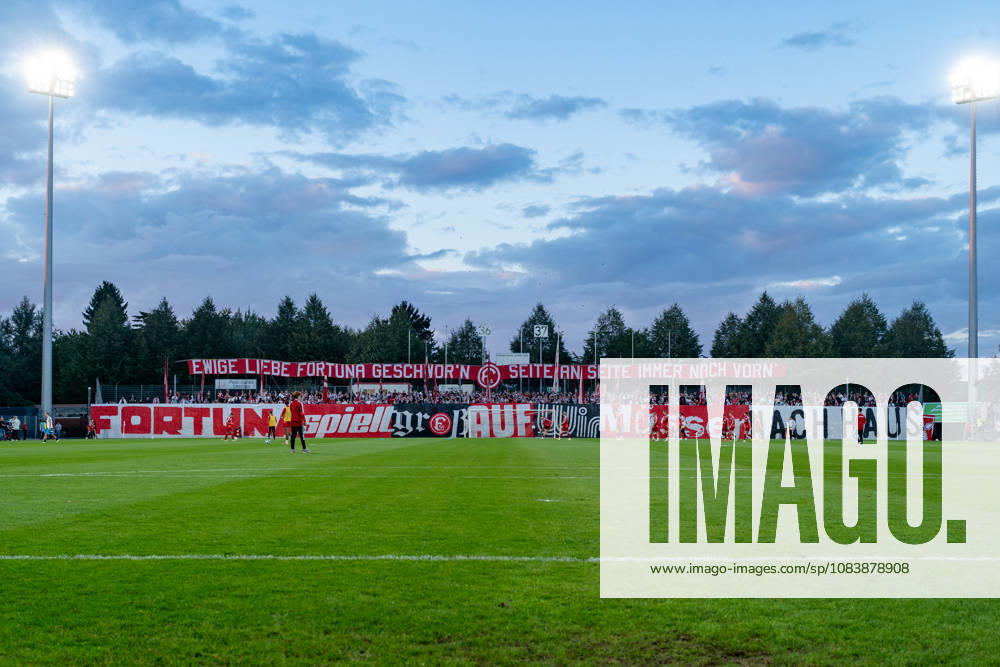 Fortuna Düsseldorf fans holding a banner before the Fortuna Düsseldorf vs. Schwarz Weiss Alstaden game, soccer, Lower Rhine Cup, 2nd round, 2026–27 season, September 23, 2026, DFL regulations prohibit any use of photographs as image sequences and or quasi-video. Fortuna Düsseldorf vs. Schwarz-Weiß Alstaden, soccer, Lower Rhine Cup, 2nd round, 2026–27 season, September 23, 2026, Düsseldorf