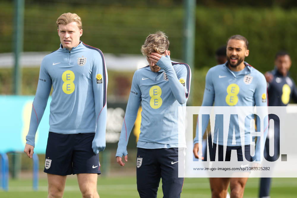 England MD-1 Training, Nations League Jarrad Branthwaite and James Garner of England during the England MD-1 training session ahead of the 2026 27 UEFA Nations League Group A3 match vs Czech Republic at Tottenham Hotspur Training Ground, Enfield, England on 28 September 2026 Credit: Tiego Grenho Every Second Media Editorial use only. All images are copyright Every Second Media Limited. No images may be reproduced without prior permission.