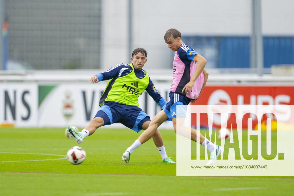 Soccer, FC Schalke 04 practice; from left: Vitalie Becker (FC Schalke 04), Niclas Damberg (FC Schalke 04 U19), Gelsenkirchen, FC Schalke 04 training facility, North Rhine-Westphalia, Germany, xRHR PHOTO YYx