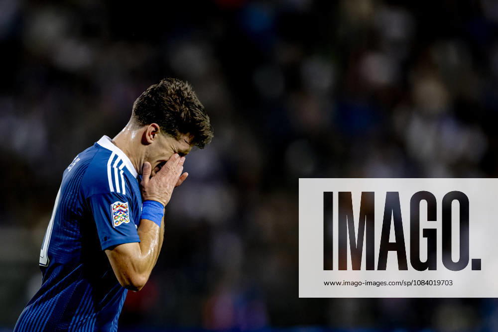 THESSALONIKI, Greece: Greece forward Christos Tzolis was injured during the UEFA Nations League match between Greece and the Netherlands at Toumba Stadium on October 1, 2026, in Thessaloniki, Greece. Photo by DeFodi Images