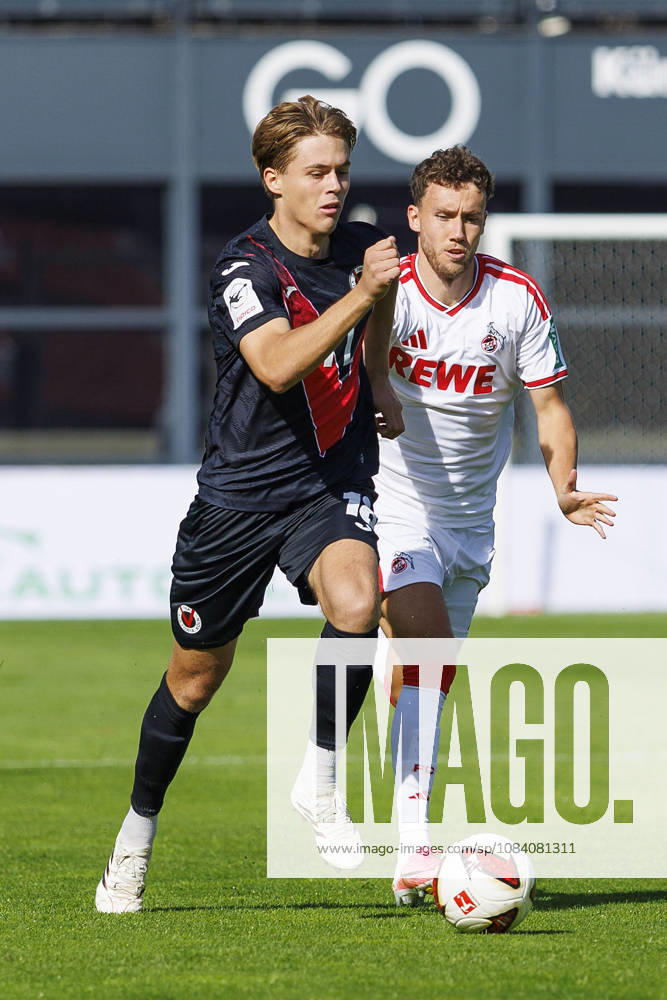 Tim Kloss (FC Viktoria Köln, 18) and Luca Waldschmidt (1. FC Köln, 7) during the friendly match between FC Viktoria Köln vs. 1. FC Köln at the Sportpark Hoehenberg on October 3, 2026 in Koeln, Germany. DFL REGULATIONS PROHIBIT ANY USE OF PHOTOGRAPHS AS IMAGE SEQUENCES AND OR QUASI-VIDEO. Nordrhein-Westfalen Germany