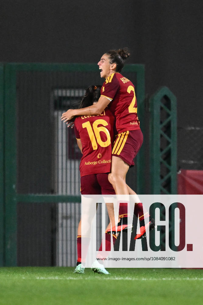 IPA89266837 - Alice Corelli of A.S. Roma Femminile celebrates after scoring the goal that made the score 2-0 during the Serie A Women Athora match on Matchday 2 between A.S. Roma and S.S. Lazio Women at the Tre Fontane Stadium on October 3, 2026, in Rome, Italy.