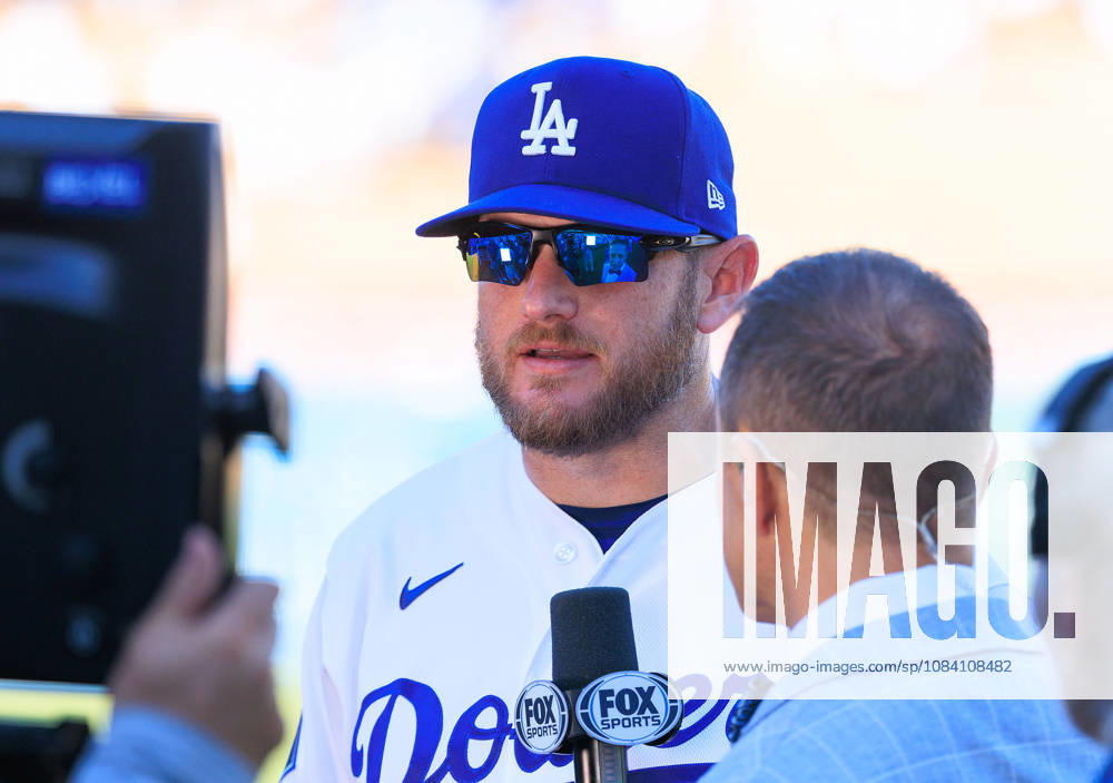 Max Muncy 13 of the Los Angeles Dodgers is interviewed after winning a NLDS Game 1 against the Atlanta Braves on Saturday October 3, 2026 at Dodger Stadium in Los Angeles, California. JAVIER ROJAS PI Dodgers Vs. Braves NLDS - Game 1 - ZUMAp124 20261003_zaa_p124_023