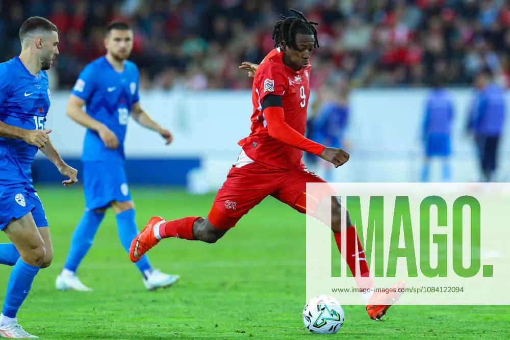 Johan Manzambi (9 Switzerland) during the UEFA Nations League match between Switzerland and Slovenia at thermoplan arena on October 3, 2026 in Lucerne, Switzerland.