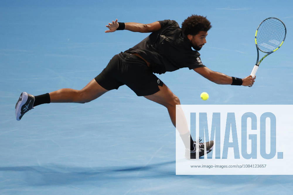 Arthur Fils (France) returns a shot against Valentin Vacherot (Monaco) during their quarterfinal match at the Kinoshita Group Japan Open Tennis Championships at Ariake Colosseum in Tokyo. The tournament runs from September 29 to October 6. Vacherot won 7-5, 4-6, 6-4. Tennis 2026: Valentin Vacherot Battles Arthur Fils In Japan Open - ZUMAm191 20261004_aap_m191_117