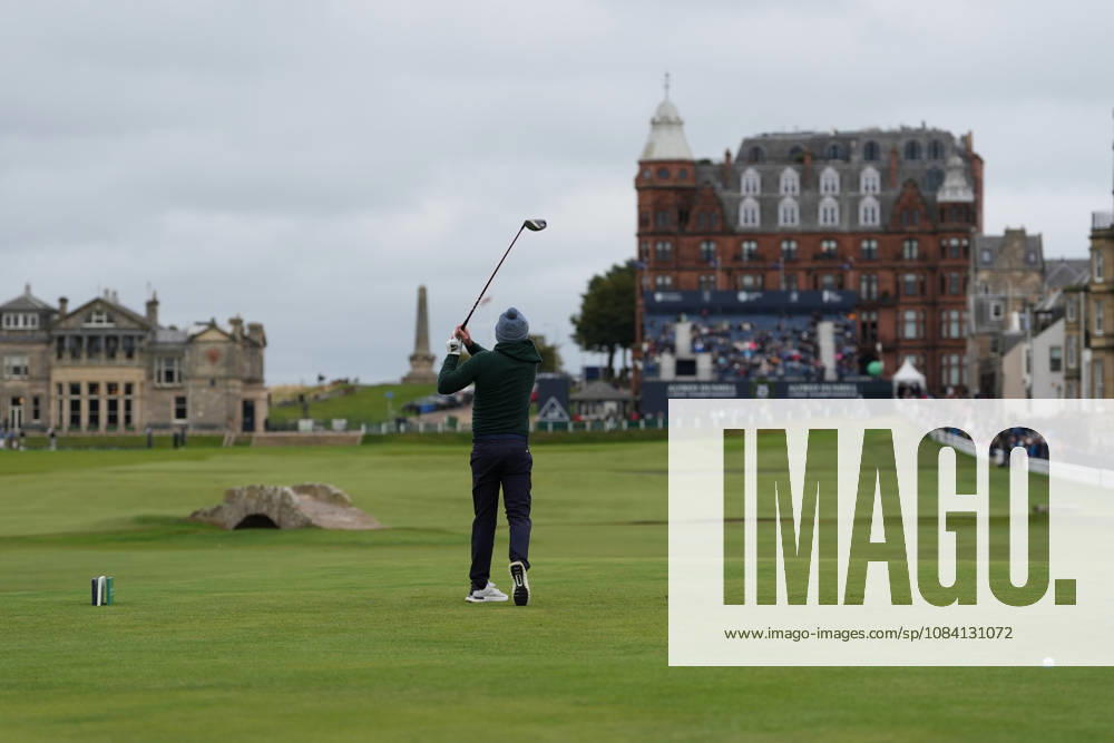 4th October 2026; Old Course at St Andrews, Mount Melville, Scotland; DP World Tour Golf, Alfred Dunhill Links Championship, Final Day; AP McCoy, former professional jockey plays his tee shot on the 18th hole AlecxBrown
