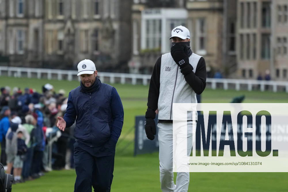 4th October 2026; Old Course at St Andrews, St Andrews, Scotland; DP World Tour Golf, Alfred Dunhill Links Championship, Final Day; Michael Stewart and Mikael Lindberg walk up the fairway on the 2nd hole AlecxBrown