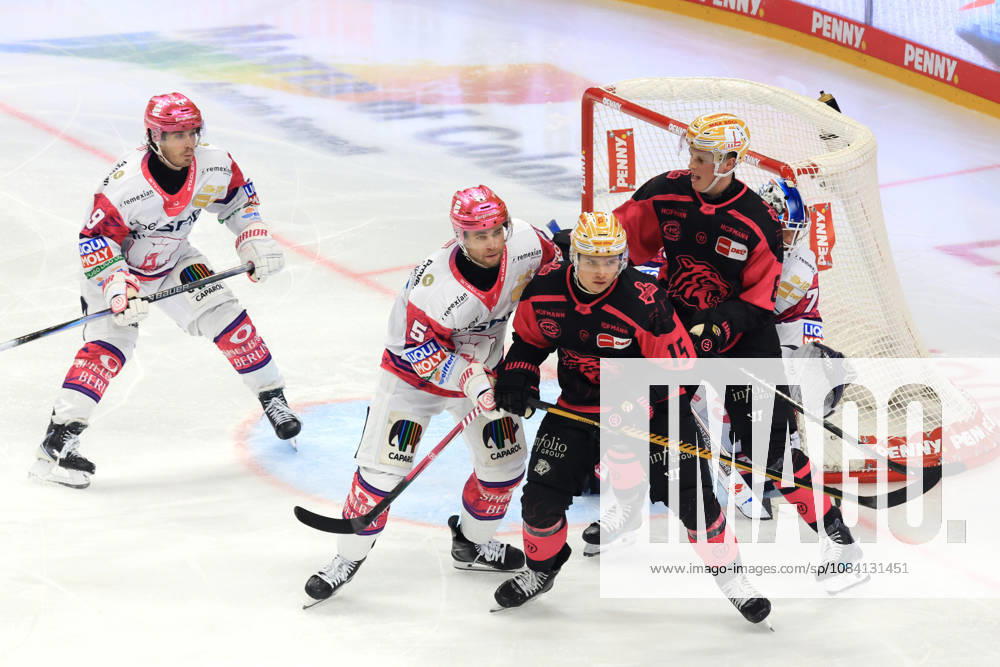 GER, DEU, Germany, Ice Hockey: Mitch Reinke (Eisbären Berlin) 5, Jonas Neffin (Eisbären Berlin) 75, Nikolaus Heigl (Ice Tigers) 15, Noah Samanski (Ice Tigers) 8; nordphoto GmbH, Engler Berlin, Uber Arena Berlin, Germany